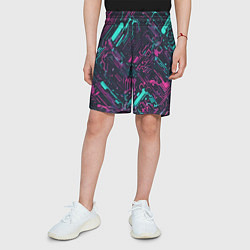 Шорты детские Киберпанк линии синие и розовые, цвет: 3D-принт — фото 2