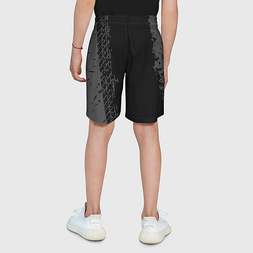 Детские шорты Opel speed на темном фоне со следами шин: по-верти / 3D-принт – фото 4