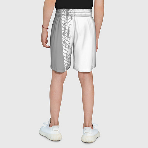 Детские шорты Ford speed на светлом фоне со следами шин: по-верт / 3D-принт – фото 4