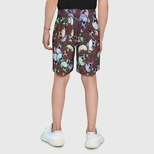 Детские шорты Череп с розами паттерн / 3D-принт – фото 4