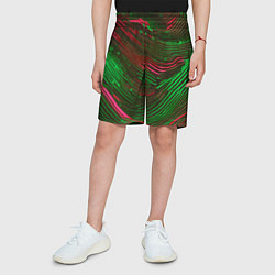 Шорты детские Волнистые линии зелёные и красные, цвет: 3D-принт — фото 2