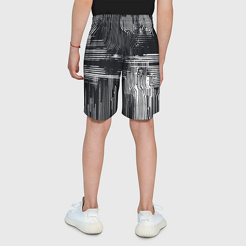 Детские шорты Белые полосы на чёрном фоне киберпанк / 3D-принт – фото 4
