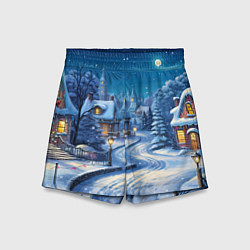 Шорты детские Новогодняя ночь в деревушке, цвет: 3D-принт