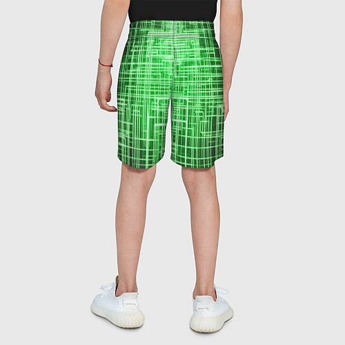Детские шорты Зелёные неоновые полосы киберпанк / 3D-принт – фото 4