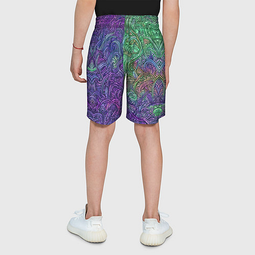 Детские шорты Вьющийся узор фиолетовый и зелёный / 3D-принт – фото 4
