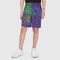 Шорты детские Вьющийся узор фиолетовый и зелёный, цвет: 3D-принт — фото 2