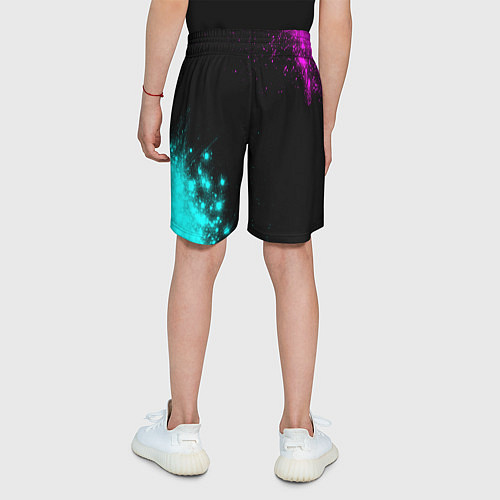 Детские шорты Петр и неоновый герб России вертикально / 3D-принт – фото 4