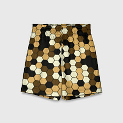 Шорты детские Камуфляж гексагон коричневый, цвет: 3D-принт