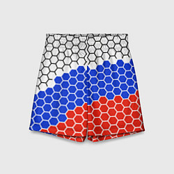 Шорты детские Флаг России из гексагонов, цвет: 3D-принт