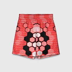 Шорты детские Красная кибер броня hexagons, цвет: 3D-принт