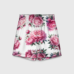 Шорты детские Розовые цветы пиона, цвет: 3D-принт