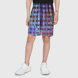 Шорты детские Радужная клетка с полосами - эффект стекла, цвет: 3D-принт — фото 2