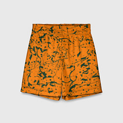 Шорты детские Оранжевый с брызгами зеленой краски, цвет: 3D-принт