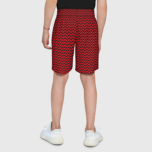 Детские шорты Чёрно-красный искажённые полосы / 3D-принт – фото 4