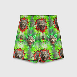Детские шорты Волки из зеленого паттерна