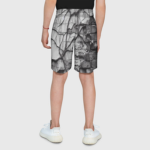 Детские шорты Кирпичная стена с облупившейся штукатуркой и плющо / 3D-принт – фото 4