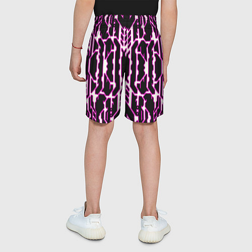 Детские шорты Техно белые линии с розовой обводкой на чёрном фон / 3D-принт – фото 4