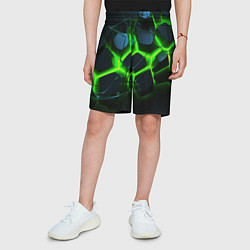 Шорты детские Зеленый неон и разлом плит, цвет: 3D-принт — фото 2
