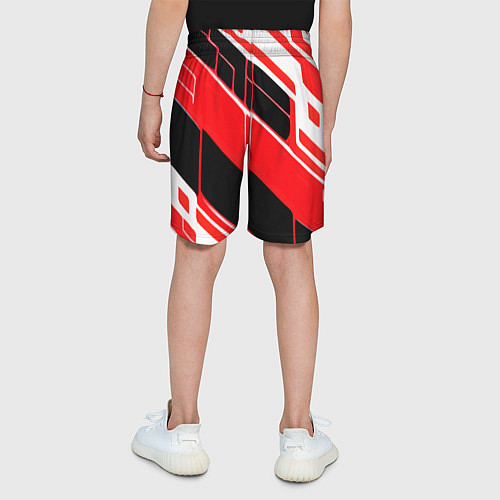 Детские шорты Красно-белые полосы и чёрный фон / 3D-принт – фото 4