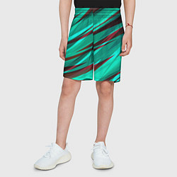 Шорты детские Бирюзовый и бордовый абстрактные полосы, цвет: 3D-принт — фото 2
