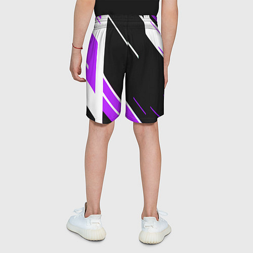 Детские шорты Бело-фиолетовые полосы на чёрном фоне / 3D-принт – фото 4