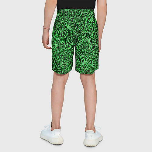 Детские шорты Чёрно-зелёный абстрактный узор / 3D-принт – фото 4