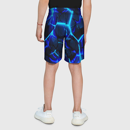 Детские шорты Яркие голубые неоновые плиты в разломе / 3D-принт – фото 4