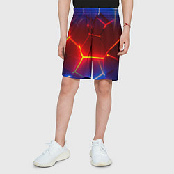 Шорты детские Светящиеся лавой неоновые плиты в разломе, цвет: 3D-принт — фото 2