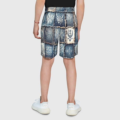 Детские шорты Руны викингов на пэчворк джинсах / 3D-принт – фото 4