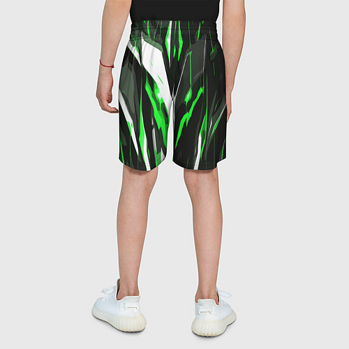 Детские шорты Зелёно-белая абстракция и чёрный фон / 3D-принт – фото 4