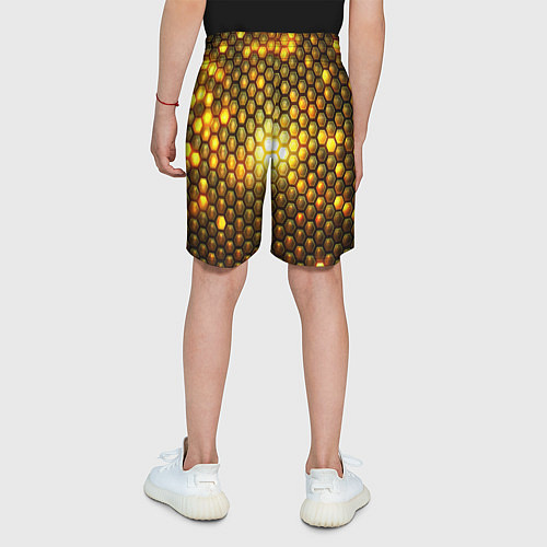 Детские шорты Металлические соты - роскошный блеск золота / 3D-принт – фото 4