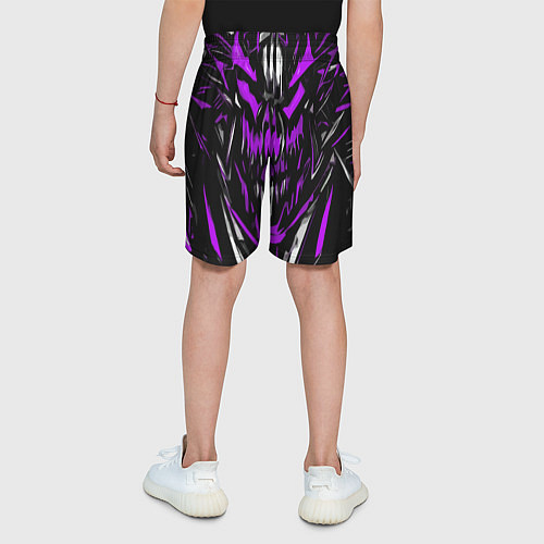 Детские шорты Фиолетово-белое абстрактное лицо на чёрном фоне / 3D-принт – фото 4