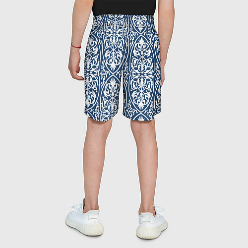 Детские шорты Геометрический узор арабеска бело-синий / 3D-принт – фото 4
