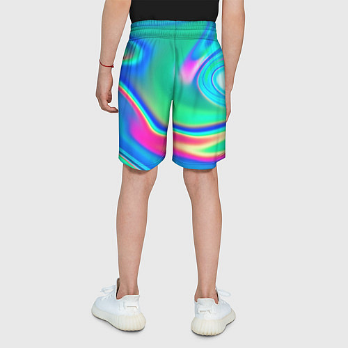 Детские шорты Неоновые голографические краски - светло-голубоват / 3D-принт – фото 4