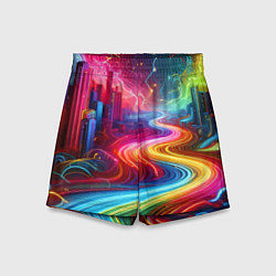Шорты детские Неоновый город - нейроарт, цвет: 3D-принт