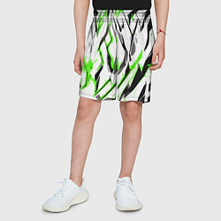 Шорты детские Чёрно-зелёные агрессивные полосы на белом фоне, цвет: 3D-принт — фото 2