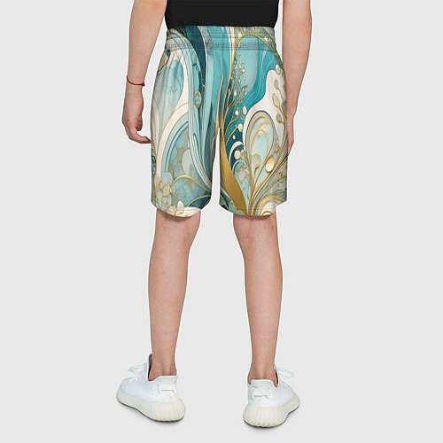 Детские шорты Бирюзовый с белым растительный узор в мягких тонах / 3D-принт – фото 4