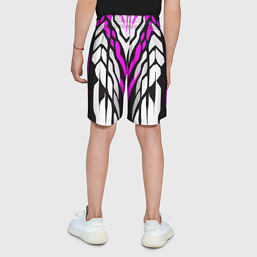 Детские шорты Агрессивные чёрно-розовые полосы на белом фоне / 3D-принт – фото 4