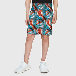 Шорты детские Акварель голубые и красные мазки, цвет: 3D-принт — фото 2