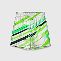 Шорты детские Чёрно-зелёно-салатовые полосы на белом фоне, цвет: 3D-принт