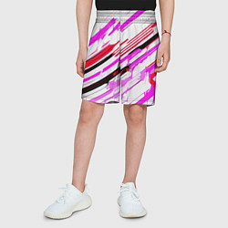 Шорты детские Красно-розово-чёрные полосы на белом фоне, цвет: 3D-принт — фото 2