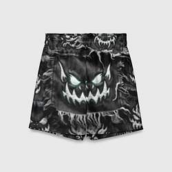 Шорты детские Облик монстра на пэчворк джинсах, цвет: 3D-принт
