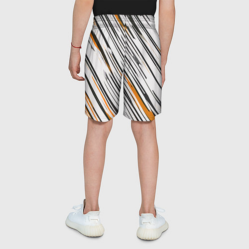 Детские шорты Диагональные чёрно-жёлтые полосы на белом фоне / 3D-принт – фото 4