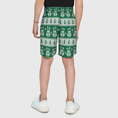 Детские шорты Вязаный зимний узор с зайцами и ёлками / 3D-принт – фото 4