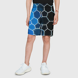 Шорты детские Белые шестиугольники на чёрно-синем фоне, цвет: 3D-принт — фото 2