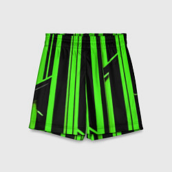Шорты детские Толстые зелёные полосы на чёрном фоне, цвет: 3D-принт
