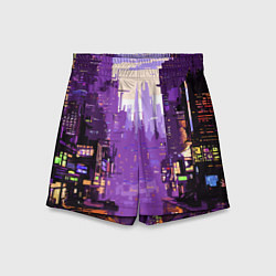 Детские шорты Киберпанк город фиолетовый