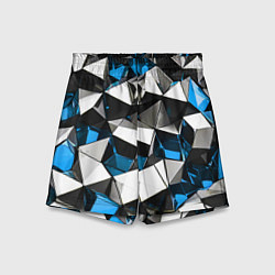 Шорты детские Сине-белые рельефные треугольники на чёрном фоне, цвет: 3D-принт
