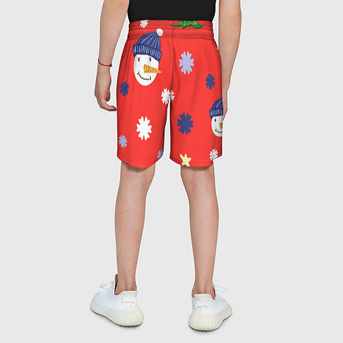Детские шорты Новогодний узор со снеговиком и снежинками / 3D-принт – фото 4