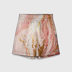 Шорты детские Брызги розовых и золотых красок в хаотичных узорах, цвет: 3D-принт